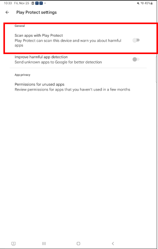 Turning off 'Play Protect' option FAQ
