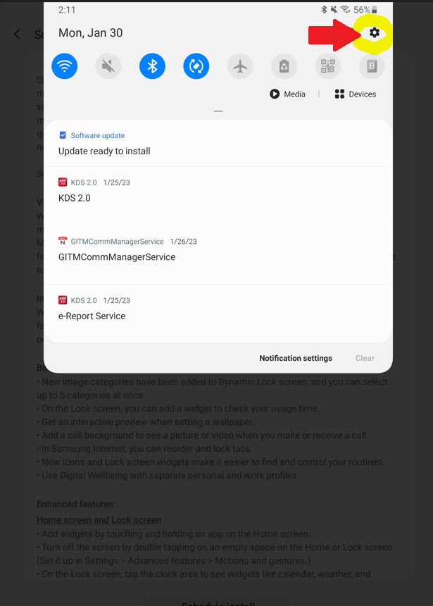 Tablet settings screen