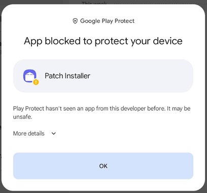 [More details] in the Google Play Protect [App blocked to protect your device] pop-up