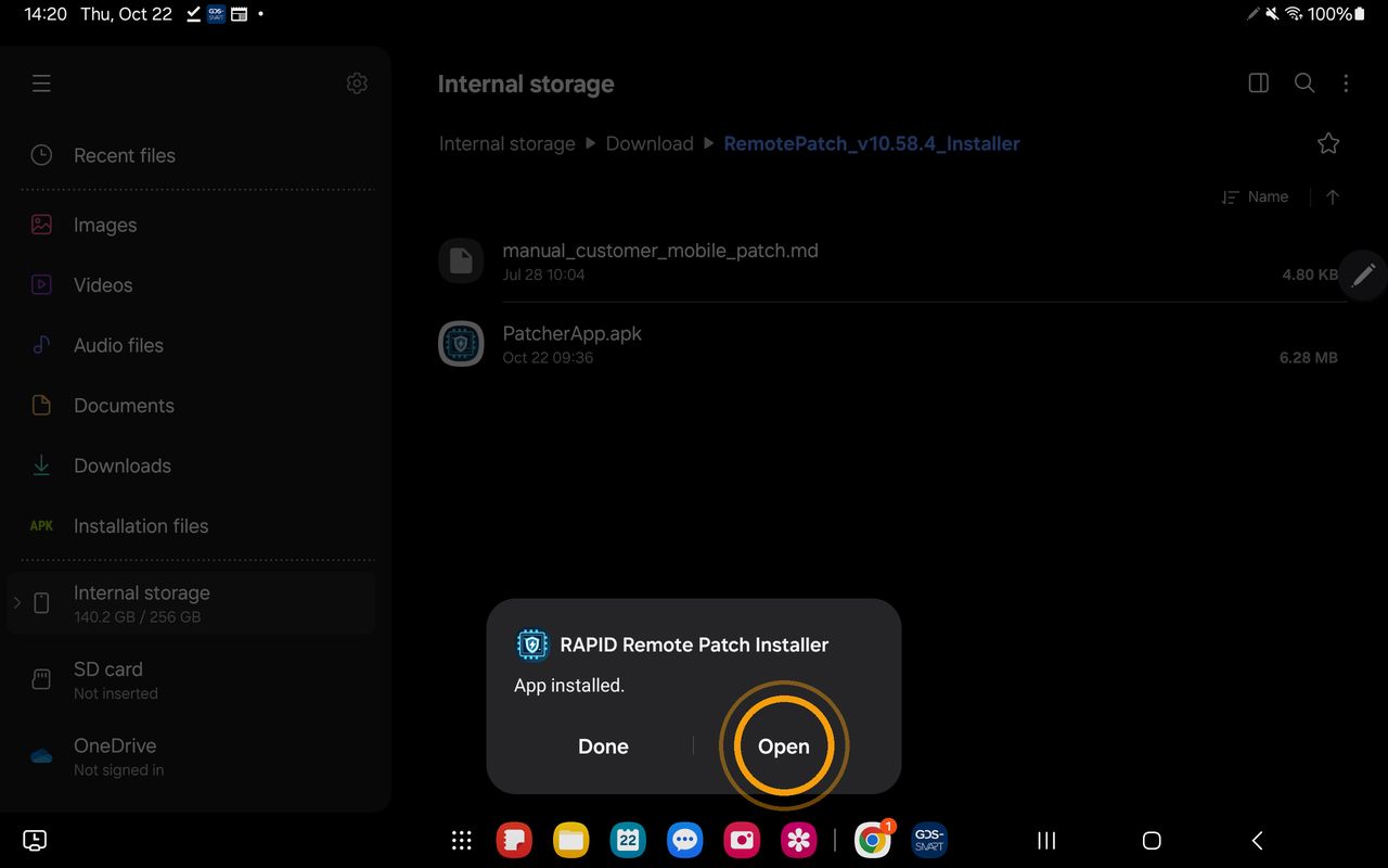 Bouton [Open] dans la fenêtre [App installed.]