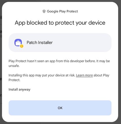 [Install anyway] in the Google Play Protect pop-up