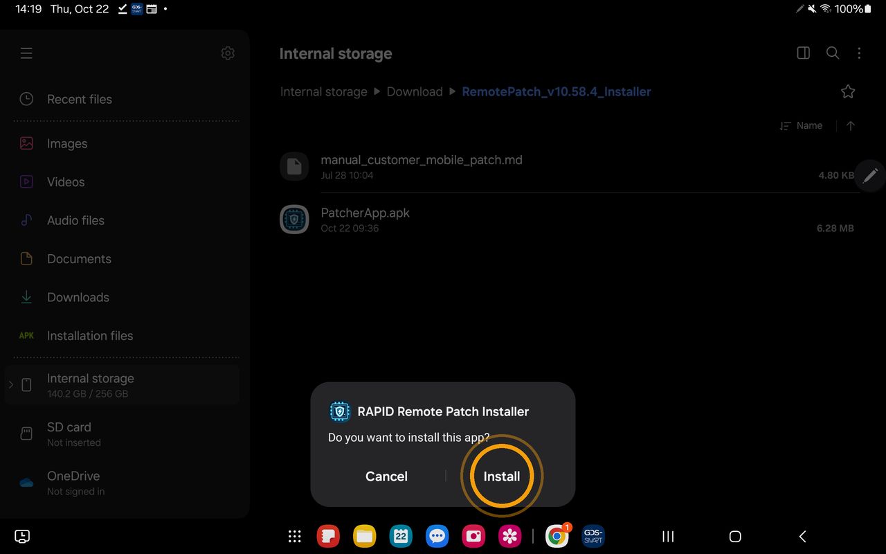 [RAPID Remote Patch Installer]のインストール確認ダイアログ