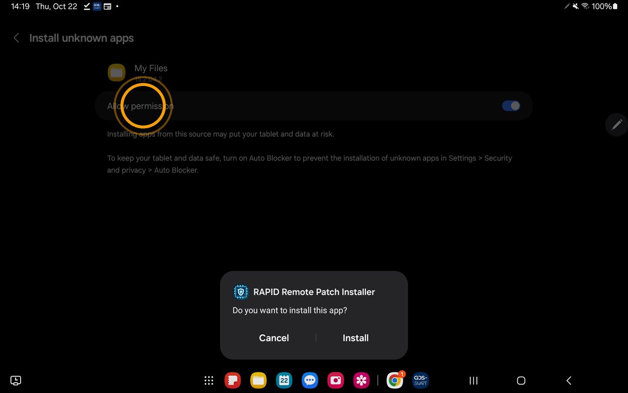 [Allow permission] turned on on the [Install unknown apps] screen